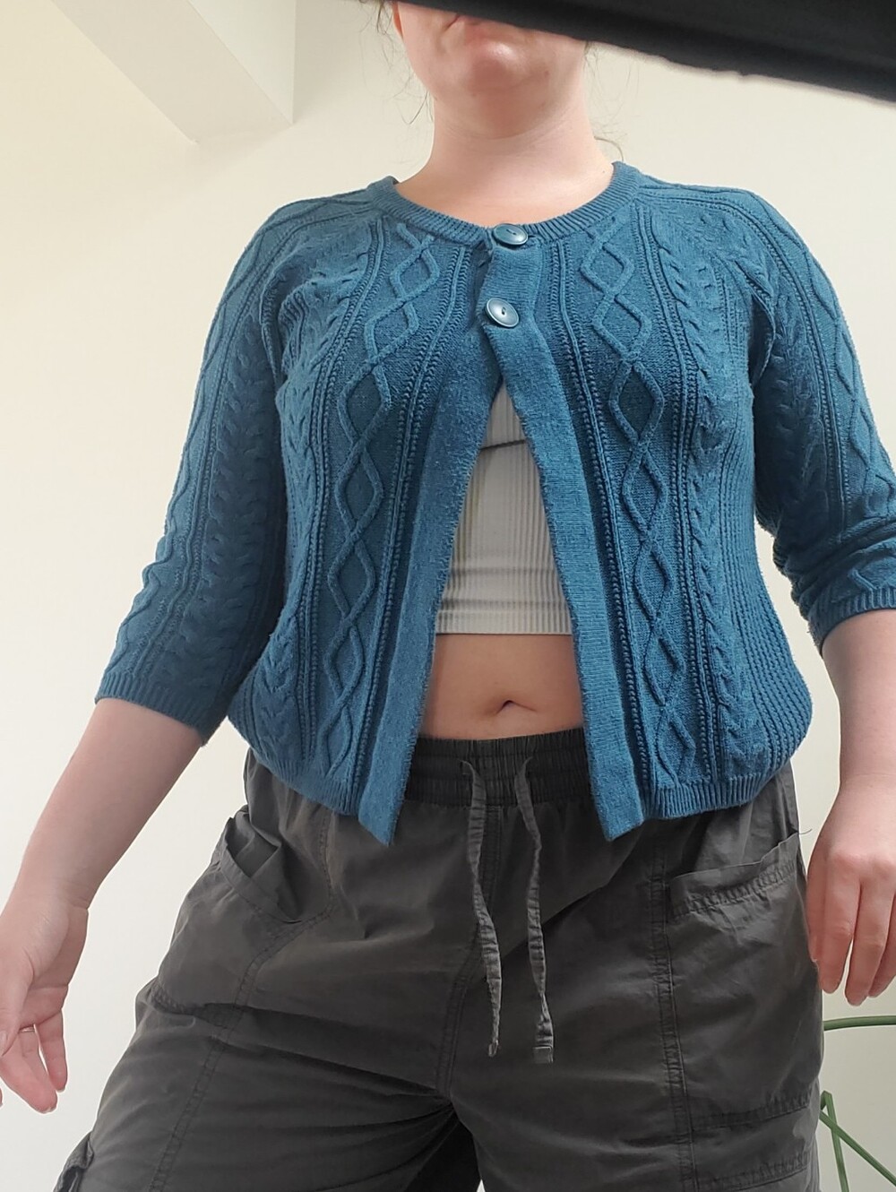 Croft & Barrow blue cable knit cardigan with diamond pattern